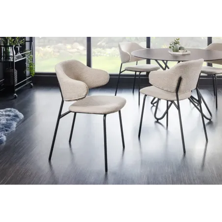 Chaise design VOGUE – Bouclé greige & pieds en métal noir mat | Élégance contemporaine et confort