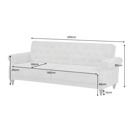 Canapé 3 places MAISON BELLE AFFAIRE – Style Chesterfield en bouclé greige, avec fonction lit et dossier inclinable