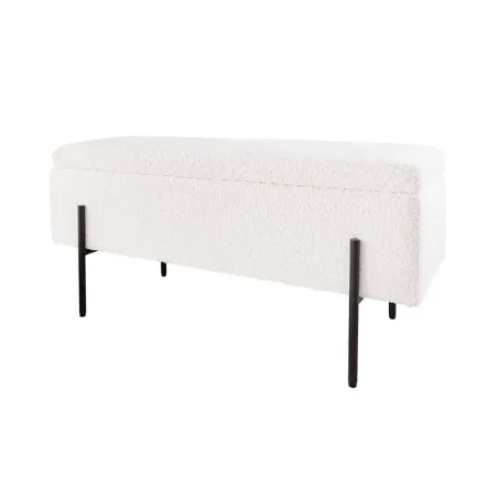 Banquette coffre moderne LOFT – 100 cm – Tissu bouclé blanc & structure métal noir | Assise confortable avec rangement intégré