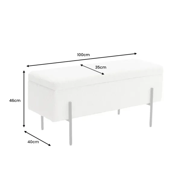 Banquette coffre moderne LOFT – 100 cm – Tissu bouclé blanc & structure métal noir | Assise confortable avec rangement intégré Banquette coffre moderne LOFT – 100 cm – Tissu bouclé blanc & structure métal noir | Assise confortable avec rangement intégré
