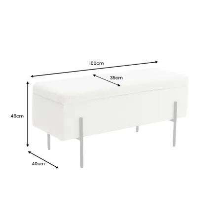 Banquette coffre moderne LOFT – 100 cm – Tissu bouclé blanc & structure métal noir | Assise confortable avec rangement intégré