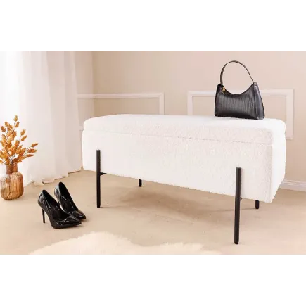 Banquette coffre moderne LOFT – 100 cm – Tissu bouclé blanc & structure métal noir | Assise confortable avec rangement intégré 2