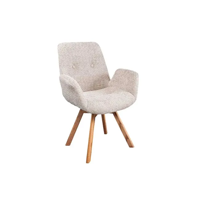 Chaise design BALTIC pivotante – Tissu bouclé beige & pieds en chêne naturel | Élégance nordique & confort moderne
