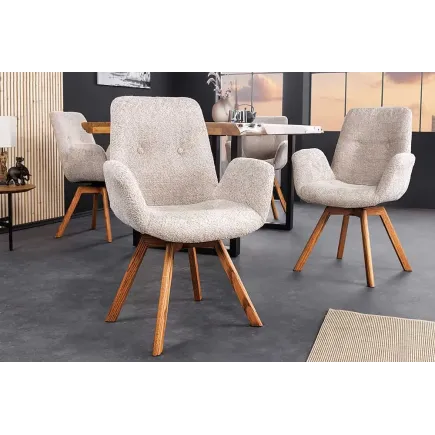 Chaise design BALTIC pivotante – Tissu bouclé beige & pieds en chêne naturel | Élégance nordique & confort moderne