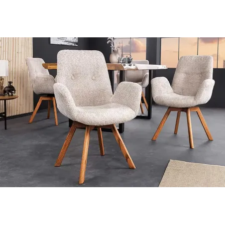 Chaise design BALTIC pivotante – Tissu bouclé beige & pieds en chêne naturel | Élégance nordique & confort moderne
