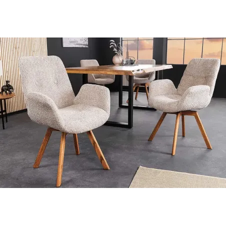 Chaise design BALTIC pivotante – Tissu bouclé beige & pieds en chêne naturel | Élégance nordique & confort moderne