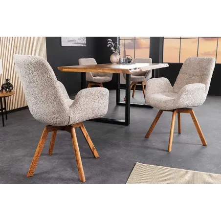 Chaise design BALTIC pivotante – Tissu bouclé beige & pieds en chêne naturel | Élégance nordique & confort moderne