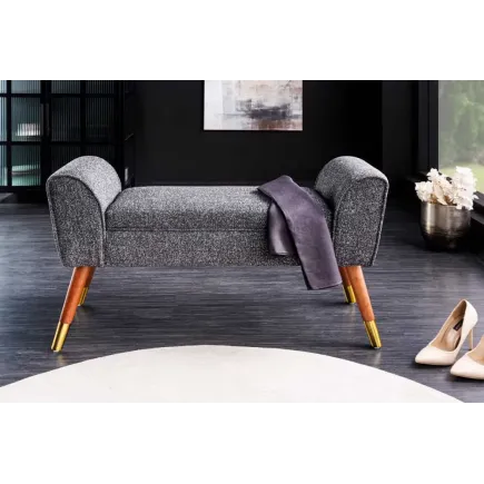 Banquette rétro SCARLETT – 90 cm – Tissu bouclé anthracite avec accoudoirs | Pieds bois & métal doré 2