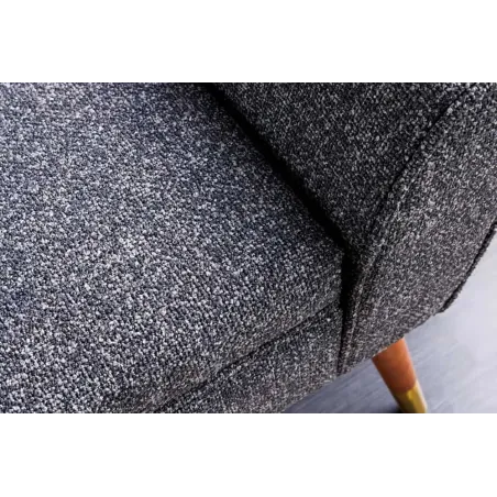 Banquette rétro SCARLETT – 90 cm – Tissu bouclé anthracite avec accoudoirs | Pieds bois & métal doré