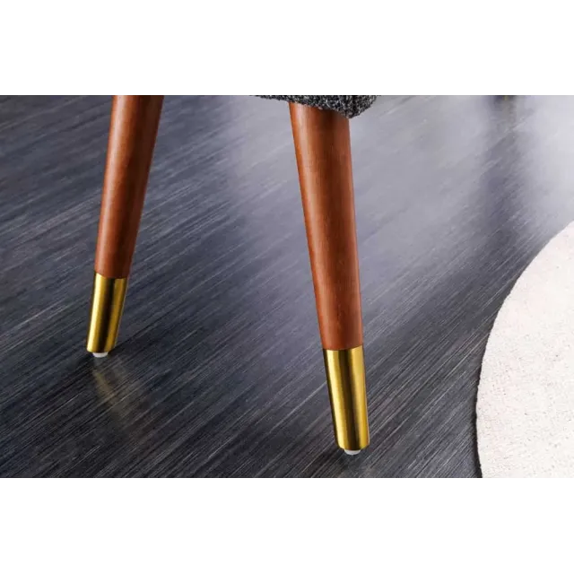 Banquette rétro SCARLETT – 90 cm – Tissu bouclé anthracite avec accoudoirs | Pieds bois & métal doré