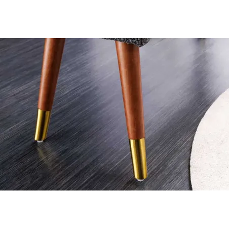 Banquette rétro SCARLETT – 90 cm – Tissu bouclé anthracite avec accoudoirs | Pieds bois & métal doré