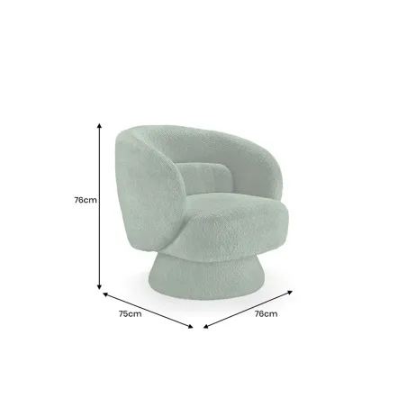 Fauteuil pivotant BOSSA NOVA – 80 cm – Tissu bouclé vert mousse | Confort moelleux & design tendance