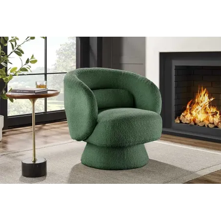 Fauteuil pivotant BOSSA NOVA – 80 cm – Tissu bouclé vert mousse | Confort moelleux & design tendance
