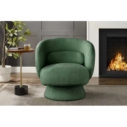 Fauteuil pivotant BOSSA NOVA – 80 cm – Tissu bouclé vert mousse | Confort moelleux & design tendance 2