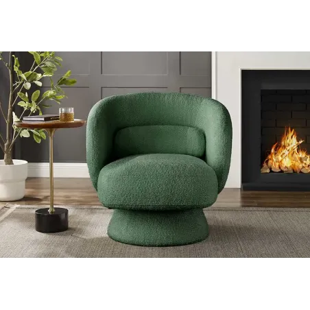Fauteuil pivotant BOSSA NOVA – 80 cm – Tissu bouclé vert mousse | Confort moelleux & design tendance