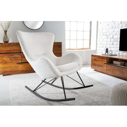 Fauteuil à bascule SCANDINAVIA – Bouclé blanc & métal noir – Design scandinave et confort moderne 2