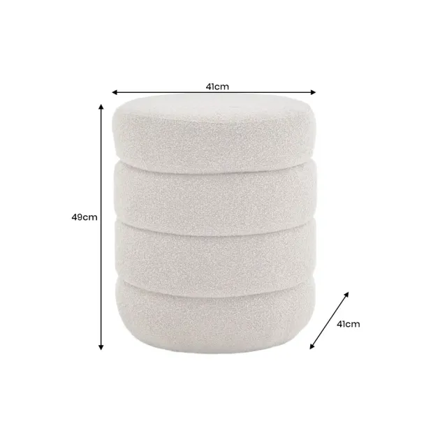 Pouf rond VOGUE en bouclé taupe – 50 cm – Siège confortable avec espace de rangement intégré
