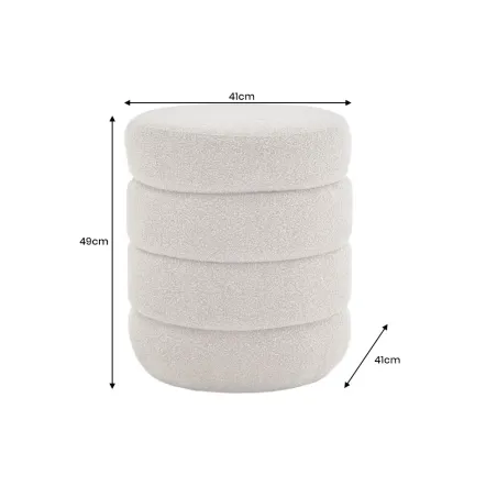 Pouf rond VOGUE en bouclé taupe – 50 cm – Siège confortable avec espace de rangement intégré