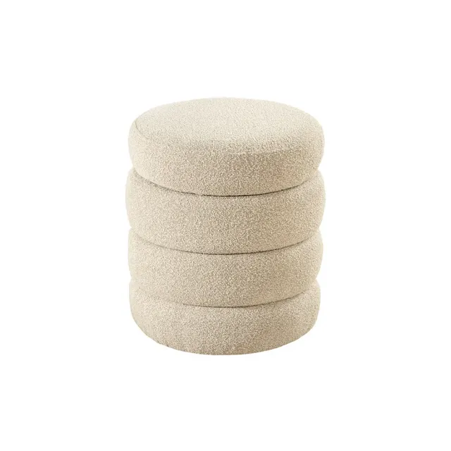 Pouf rond VOGUE en bouclé taupe – 50 cm – Siège confortable avec espace de rangement intégré