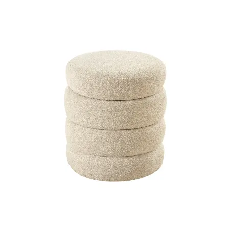 Pouf rond VOGUE en bouclé taupe – 50 cm – Siège confortable avec espace de rangement intégré