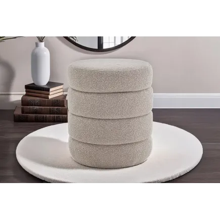 Pouf rond VOGUE en bouclé taupe – 50 cm – Siège confortable avec espace de rangement intégré 2