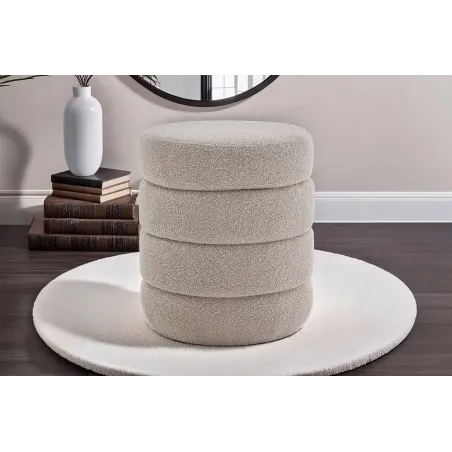 Pouf rond VOGUE en bouclé taupe – 50 cm – Siège confortable avec espace de rangement intégré