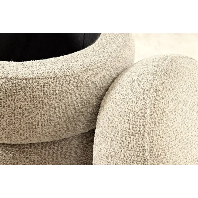 Pouf rond VOGUE en bouclé taupe – 50 cm – Siège confortable avec espace de rangement intégré