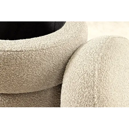Pouf rond VOGUE en bouclé taupe – 50 cm – Siège confortable avec espace de rangement intégré
