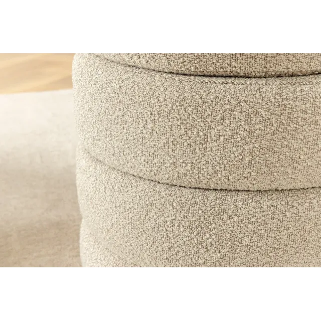 Pouf rond VOGUE en bouclé taupe – 50 cm – Siège confortable avec espace de rangement intégré