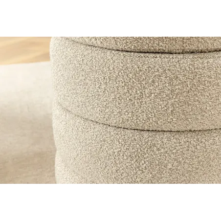 Pouf rond VOGUE en bouclé taupe – 50 cm – Siège confortable avec espace de rangement intégré
