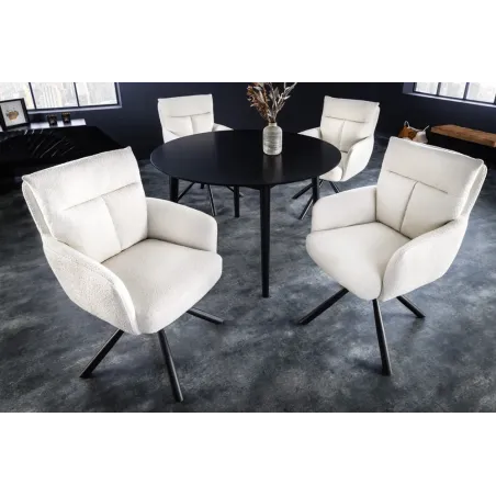 Fauteuil pivotant BIG GEORGE – Style rétro en bouclé blanc avec assise à ressorts Bonell et pieds métal noir