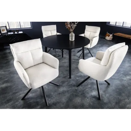 Fauteuil pivotant BIG GEORGE – Style rétro en bouclé blanc avec assise à ressorts Bonell et pieds métal noir 2