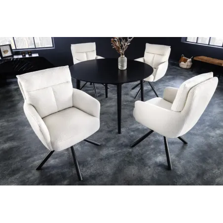 Fauteuil pivotant BIG GEORGE – Style rétro en bouclé blanc avec assise à ressorts Bonell et pieds métal noir