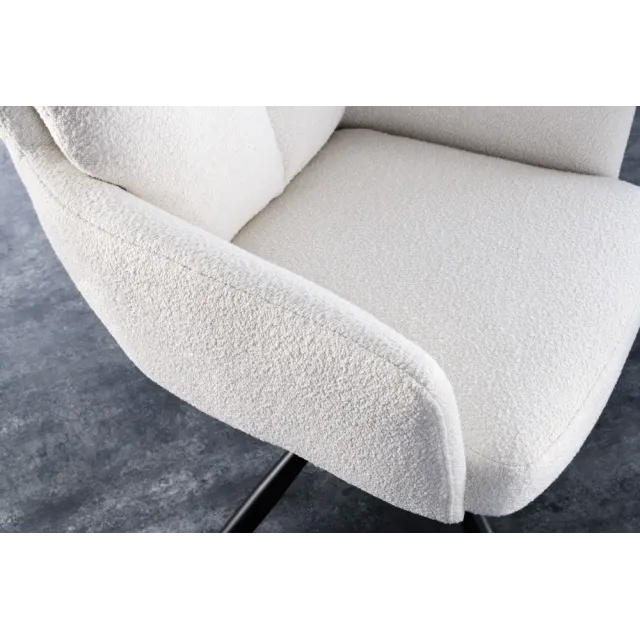 Fauteuil pivotant BIG GEORGE – Style rétro en bouclé blanc avec assise à ressorts Bonell et pieds métal noir