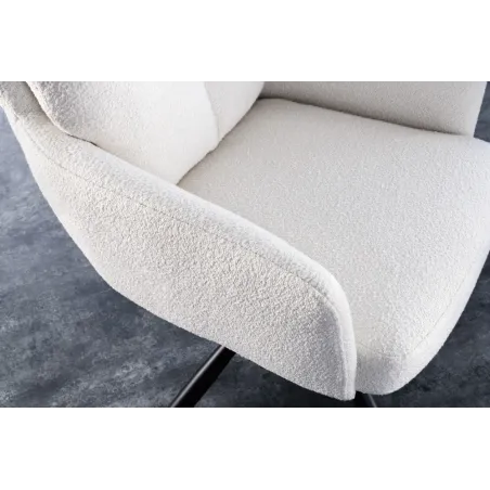 Fauteuil pivotant BIG GEORGE – Style rétro en bouclé blanc avec assise à ressorts Bonell et pieds métal noir