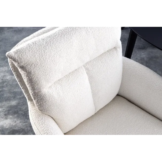 Fauteuil pivotant BIG GEORGE – Style rétro en bouclé blanc avec assise à ressorts Bonell et pieds métal noir