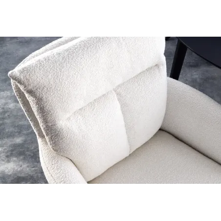 Fauteuil pivotant BIG GEORGE – Style rétro en bouclé blanc avec assise à ressorts Bonell et pieds métal noir