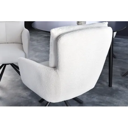 Fauteuil pivotant BIG GEORGE – Style rétro en bouclé blanc avec assise à ressorts Bonell et pieds métal noir