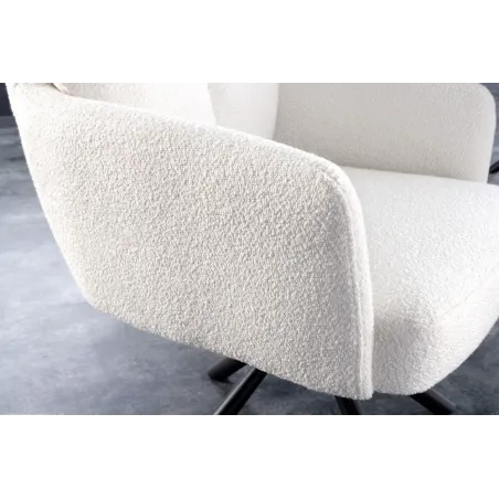 Fauteuil pivotant BIG GEORGE – Style rétro en bouclé blanc avec assise à ressorts Bonell et pieds métal noir
