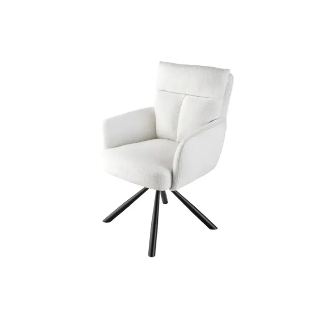 Fauteuil pivotant BIG GEORGE – Style rétro en bouclé blanc avec assise à ressorts Bonell et pieds métal noir