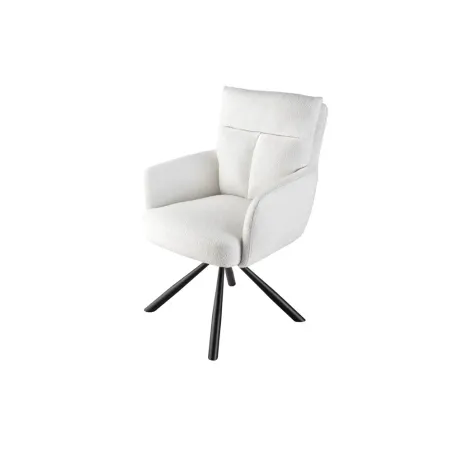 Fauteuil pivotant BIG GEORGE – Style rétro en bouclé blanc avec assise à ressorts Bonell et pieds métal noir