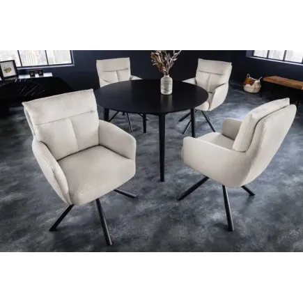 Fauteuil pivotant rétro BIG GEORGE – Bouclé greige, assise à ressorts Bonell & pieds métal noir 2