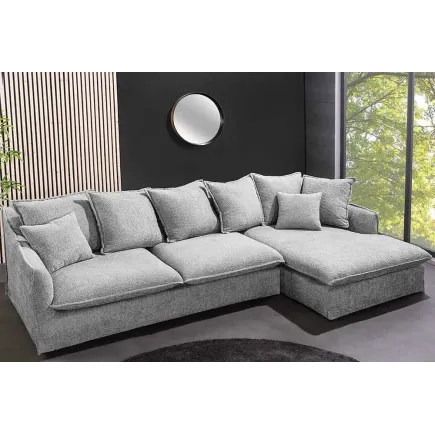 Canapé d’angle HEAVEN 255 cm – Bouclé gris, assise à ressorts Nosag, 8 coussins inclus 2