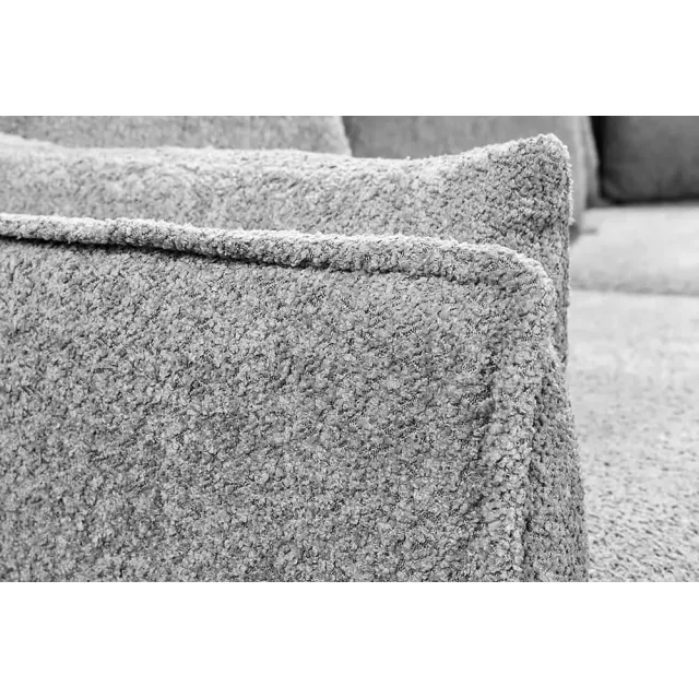 Canapé d’angle HEAVEN 255 cm – Bouclé gris, assise à ressorts Nosag, 8 coussins inclus Canapé d’angle HEAVEN 255 cm – Bouclé gris, assise à ressorts Nosag, 8 coussins inclus