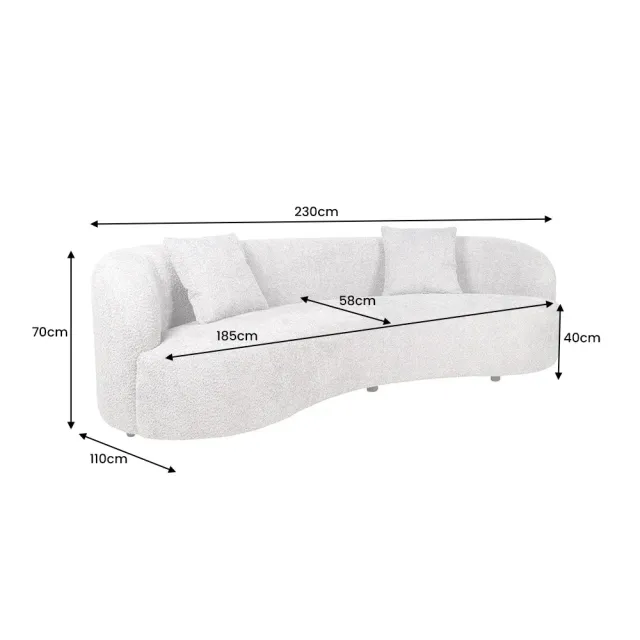 Canapé 3 places ATELIER – 230 cm – Tissu bouclé beige, coussins inclus, design moderne