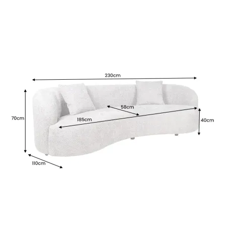 Canapé 3 places ATELIER – 230 cm – Tissu bouclé beige, coussins inclus, design moderne