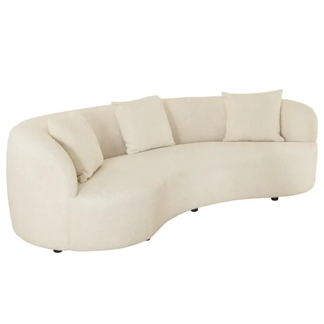 Canapé 3 places ATELIER – 230 cm – Tissu bouclé beige, coussins inclus, design moderne