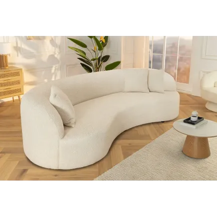 Canapé 3 places ATELIER – 230 cm – Tissu bouclé beige, coussins inclus, design moderne