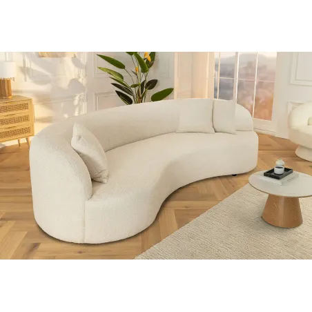 Canapé 3 places ATELIER – 230 cm – Tissu bouclé beige, coussins inclus, design moderne