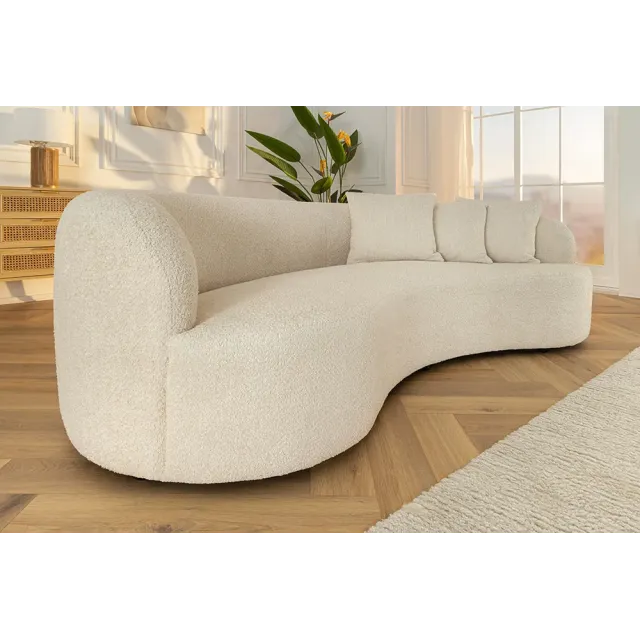Canapé 3 places ATELIER – 230 cm – Tissu bouclé beige, coussins inclus, design moderne